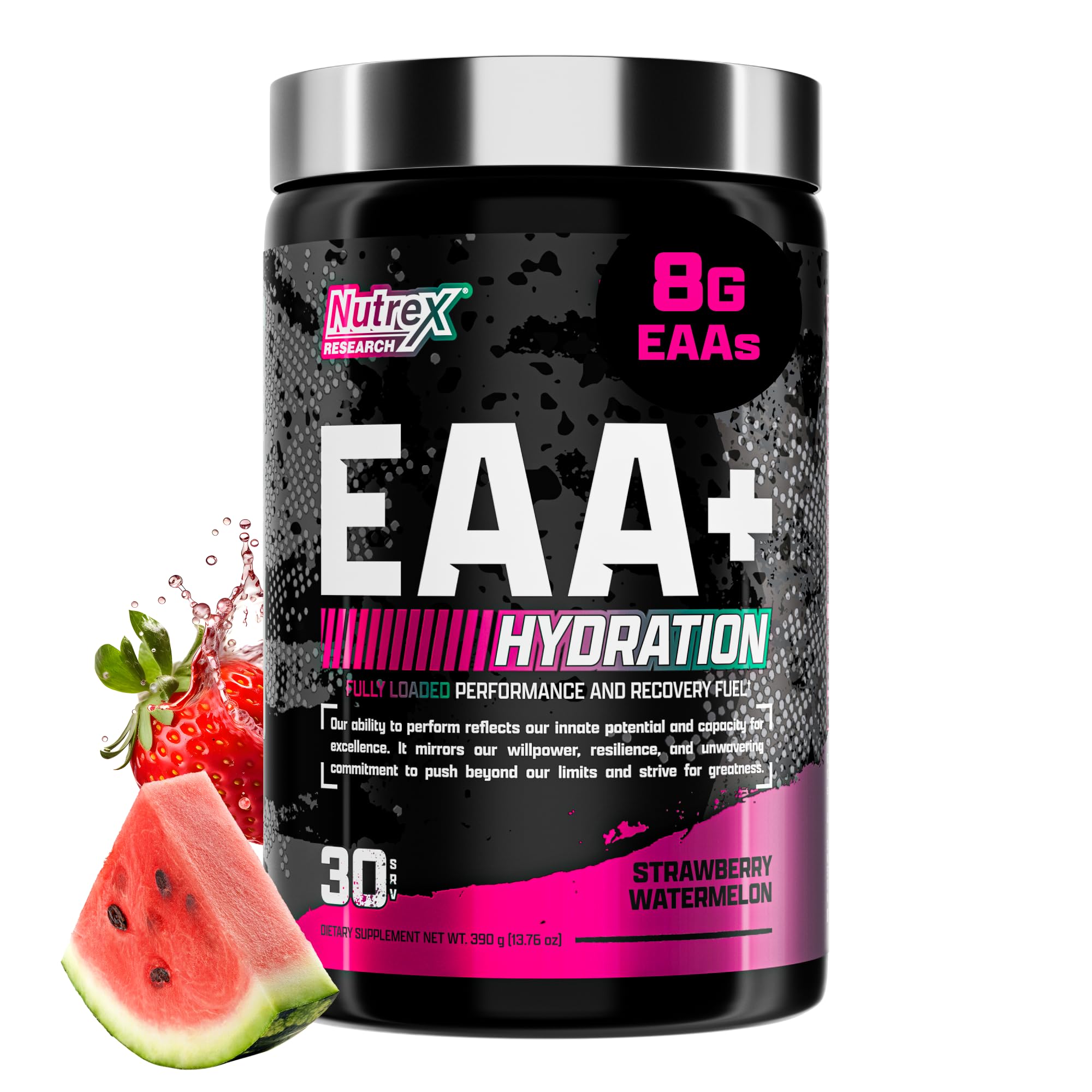 Nutrex Research EAA Hydration bottle label showing full amino acid blend for recovery.