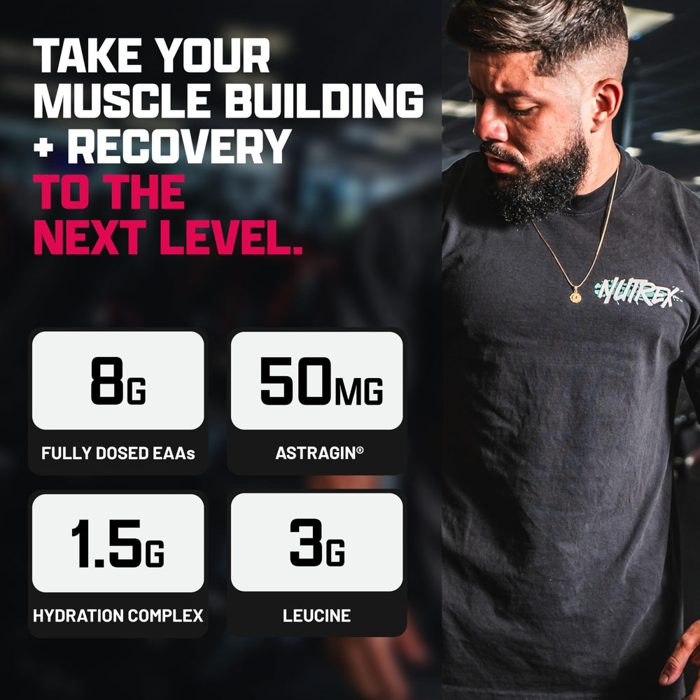Nutrex EAA Hydration bottle in use during training with Fruit Punch flavor