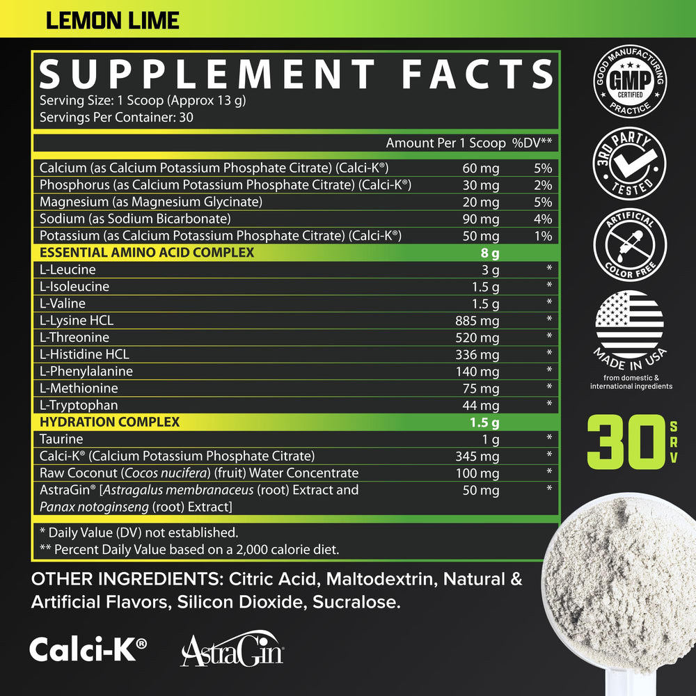 Nutrex Research EAA Hydration ingredient blend showing BCAA and EAA synergy.