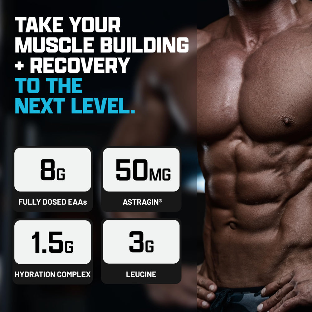 Nutrex EAA Hydration label close-up highlighting BCAA and EAA blend