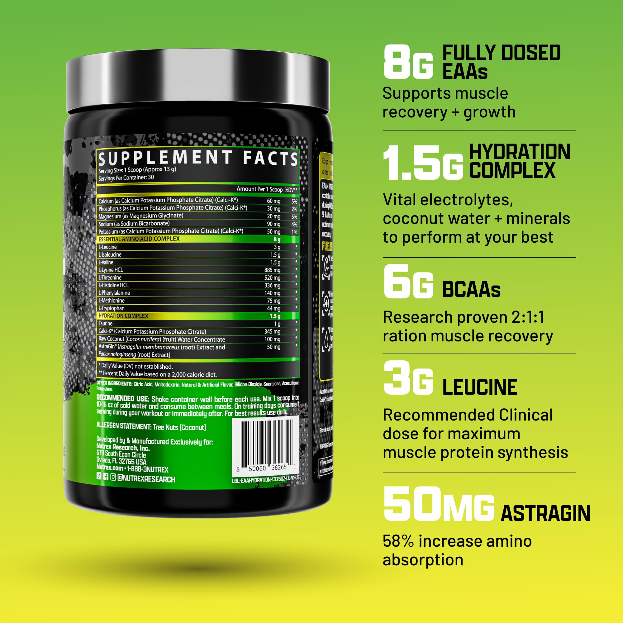 Nutrex Research EAA Hydration scoop for precise intra-workout dosing.