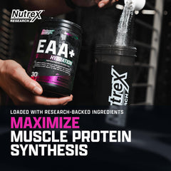 Nutrex Research EAA Hydration strawberry watermelon in glass ready to drink.