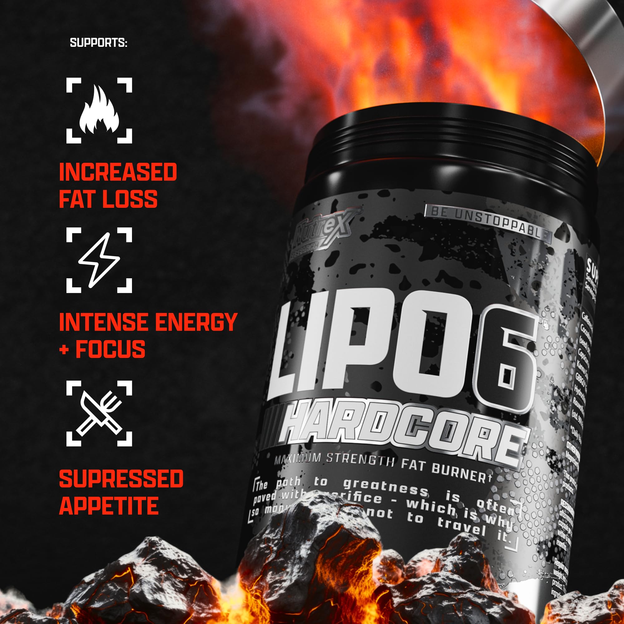 Nutrex Lipo-6 Hardcore bottle back label detailing usage and warnings