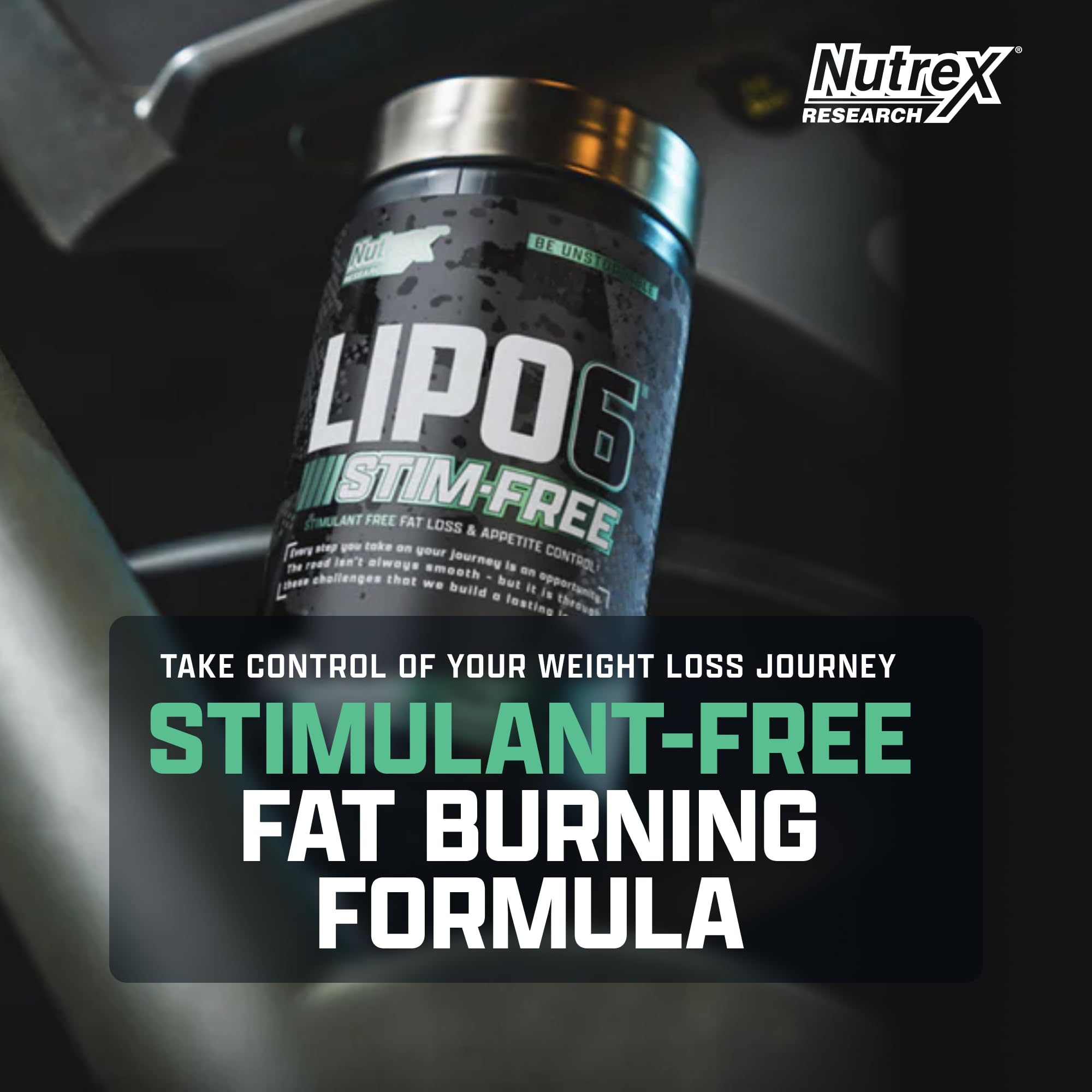 Nutrex Research LIPO SIX Stim-Free capsules ready for easy twice-daily dosing.
