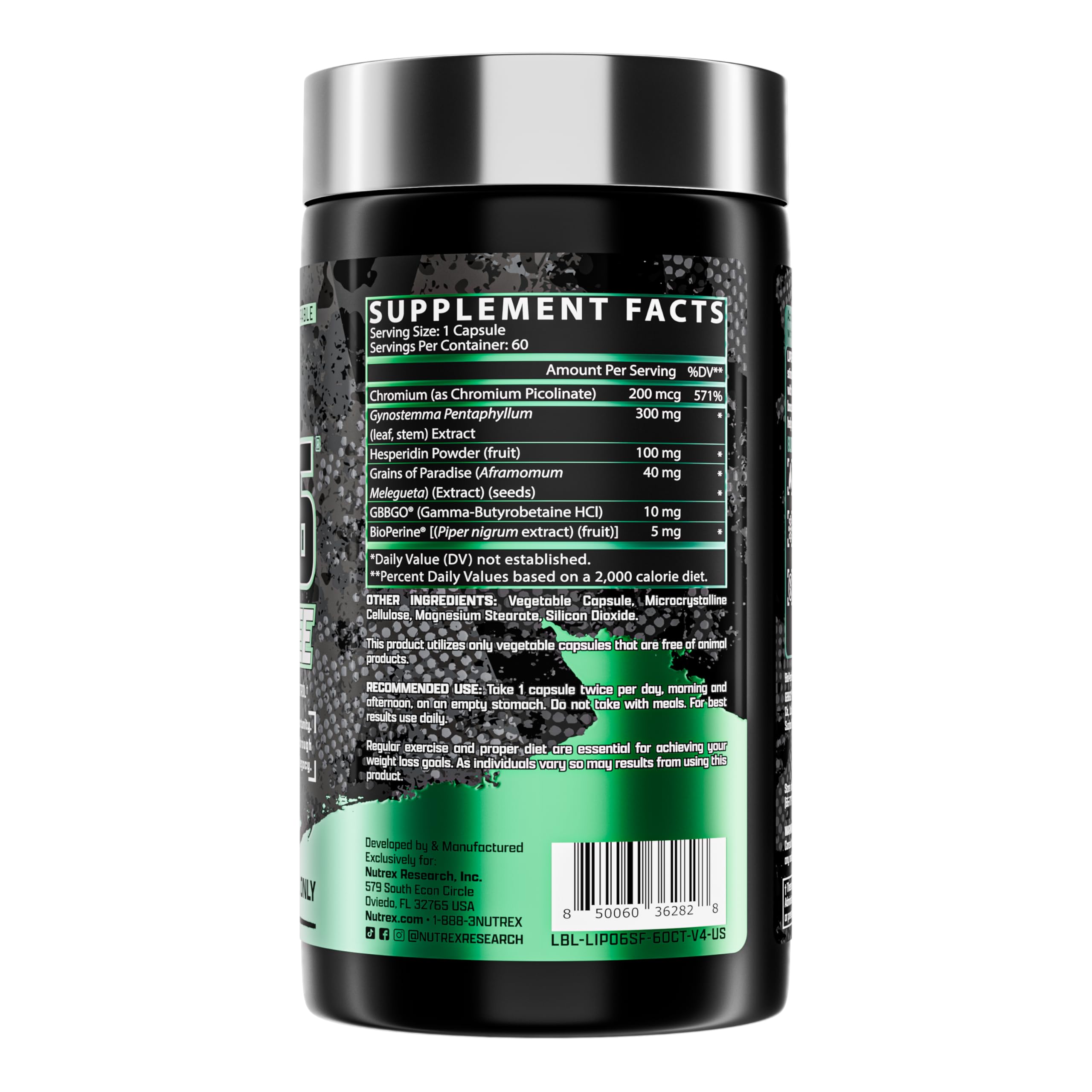 Nutrex Research LIPO SIX Stim-Free daily-dose image showing morning and evening intake.