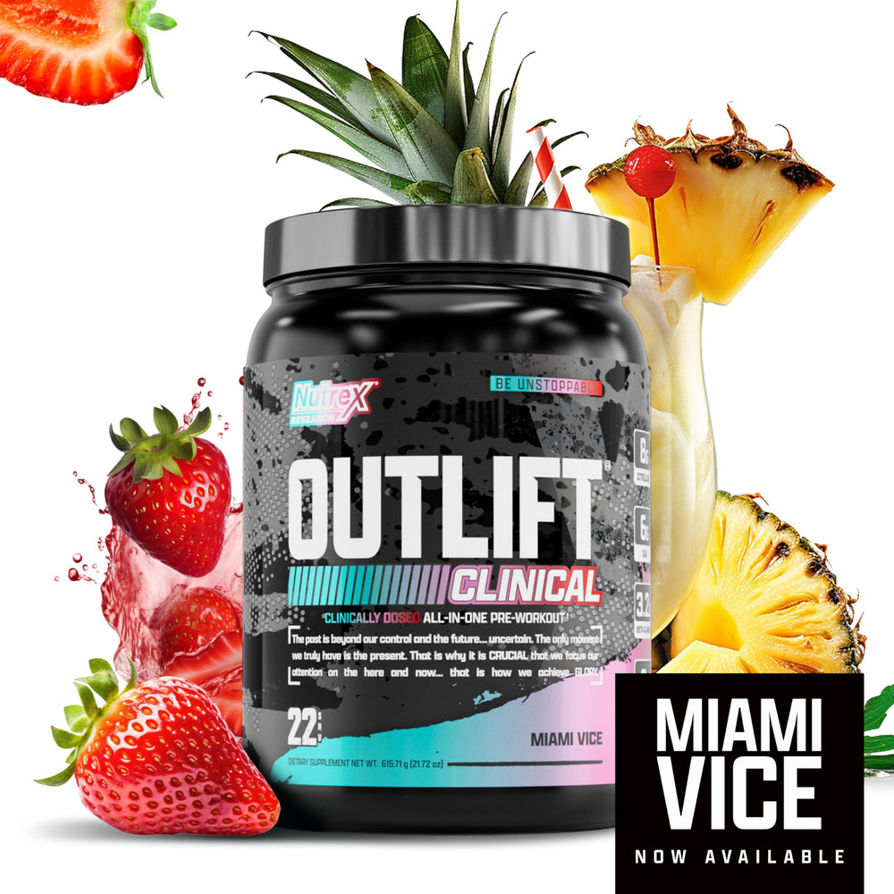 Nutrex Research Outlift Clinical pineapple-coconut flavor visuals ready for mix.