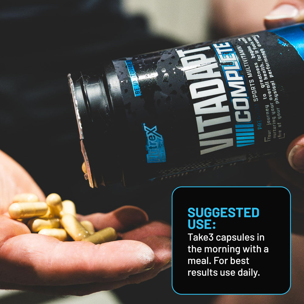 Nutrex Vitadapt bottle on sport gear indicating on-the-go nutrition.