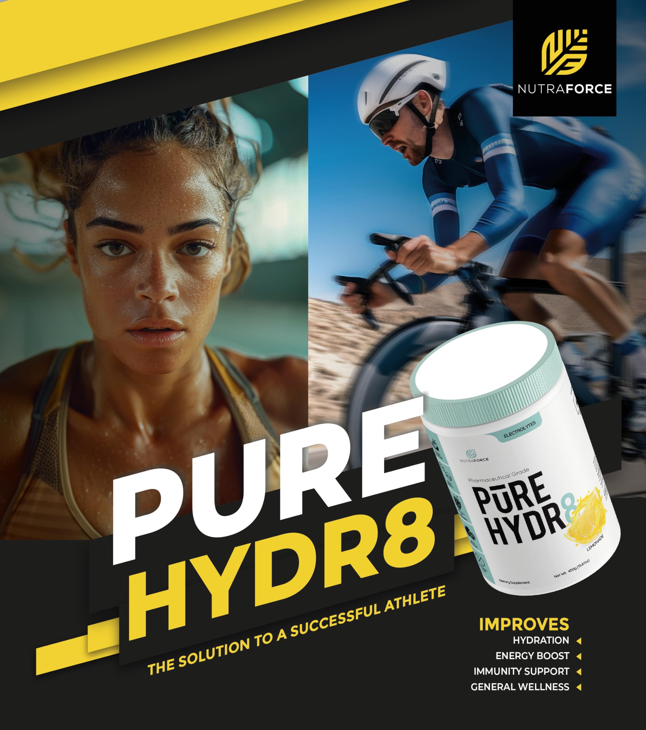 NutraForce Pure Hydr8 bottle setup for on-the-go hydration