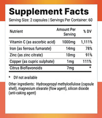 Nutri-Align Mega Vitamin C bottle side view highlights sugar-free, gluten-free formula for sensitive diets.