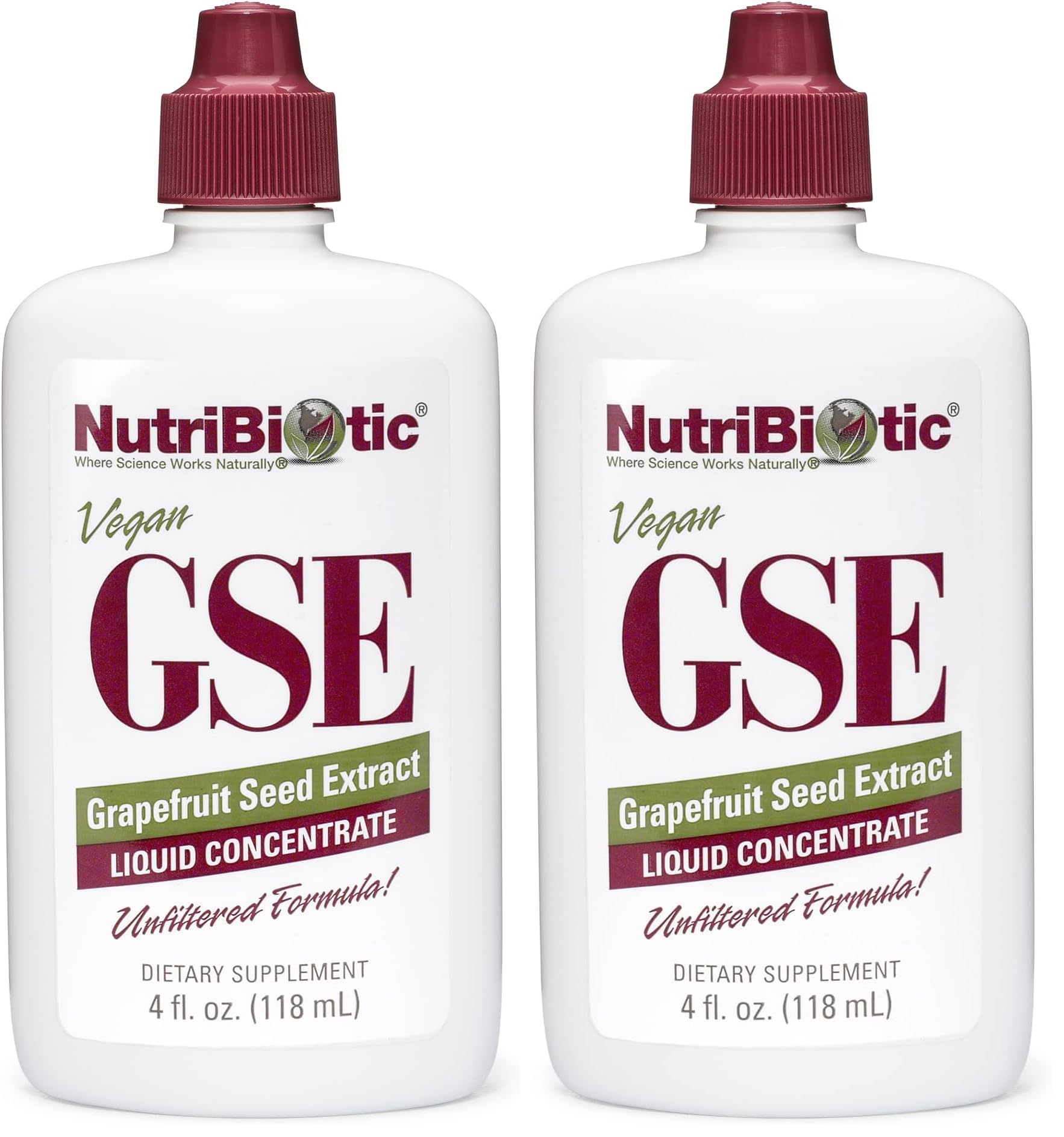 NutriBiotic GSE bottle front shows premium grapefruit seed extract for daily wellness.
