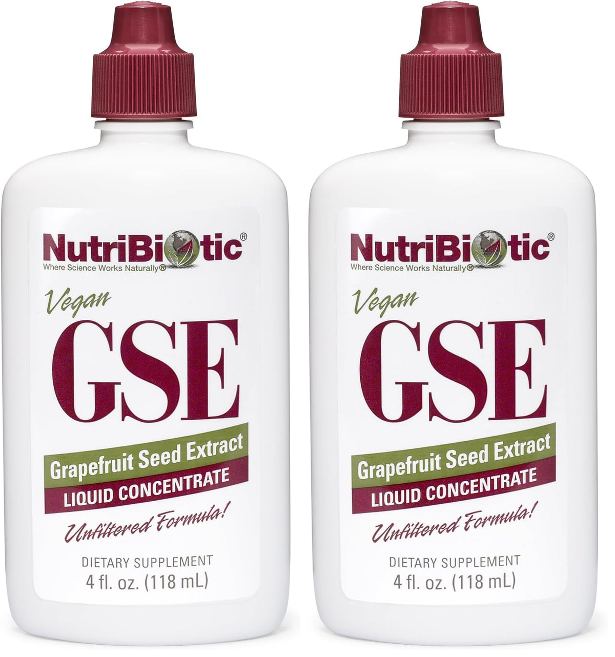NutriBiotic GSE bottle front shows premium grapefruit seed extract for daily wellness.