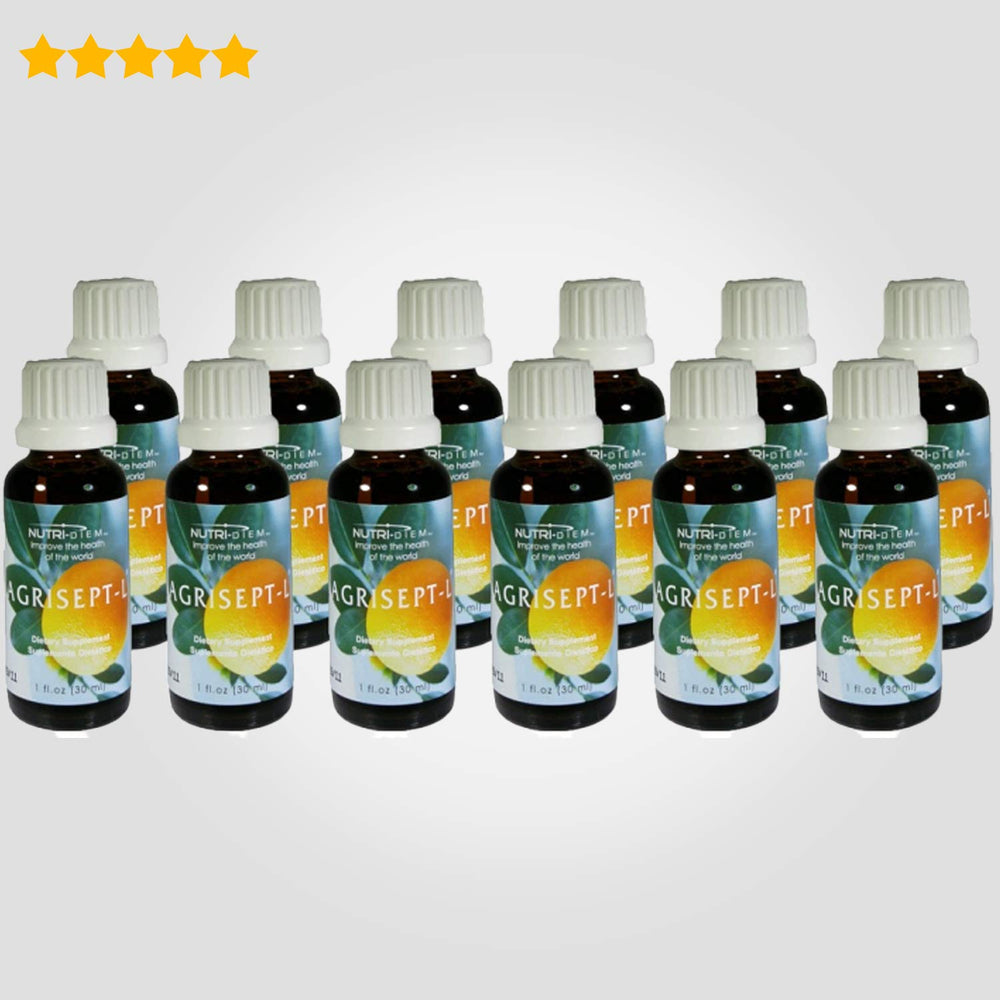 Nutri-Diem Agrisept L Antioxidant 12-bottle pack arranged for daily routines.