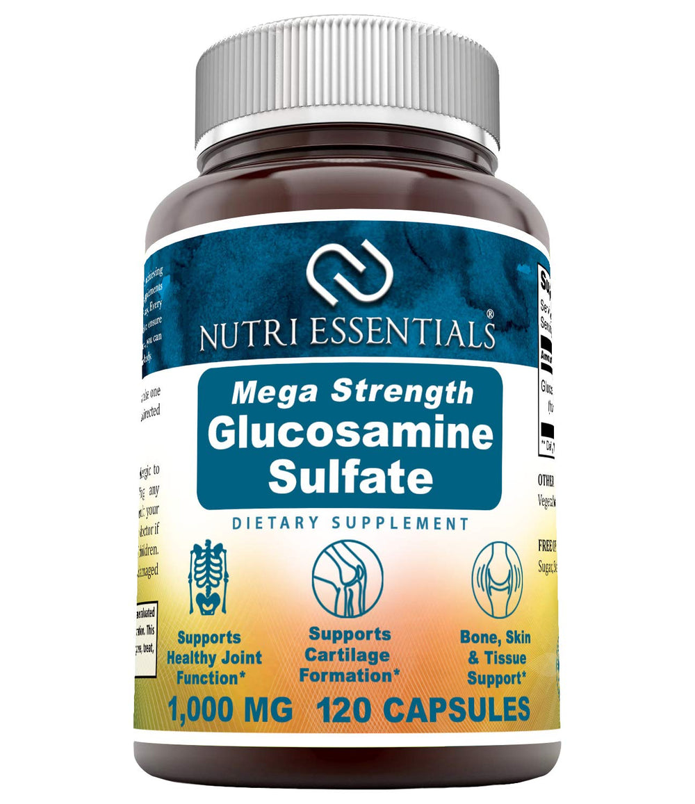 Nutri Essentials Glucosamine Sulfate Mega Strength bottle for daily joint support