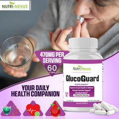 Nutri-Nexus GlucoGuard bottle label highlights USA-made quality and vegan formula