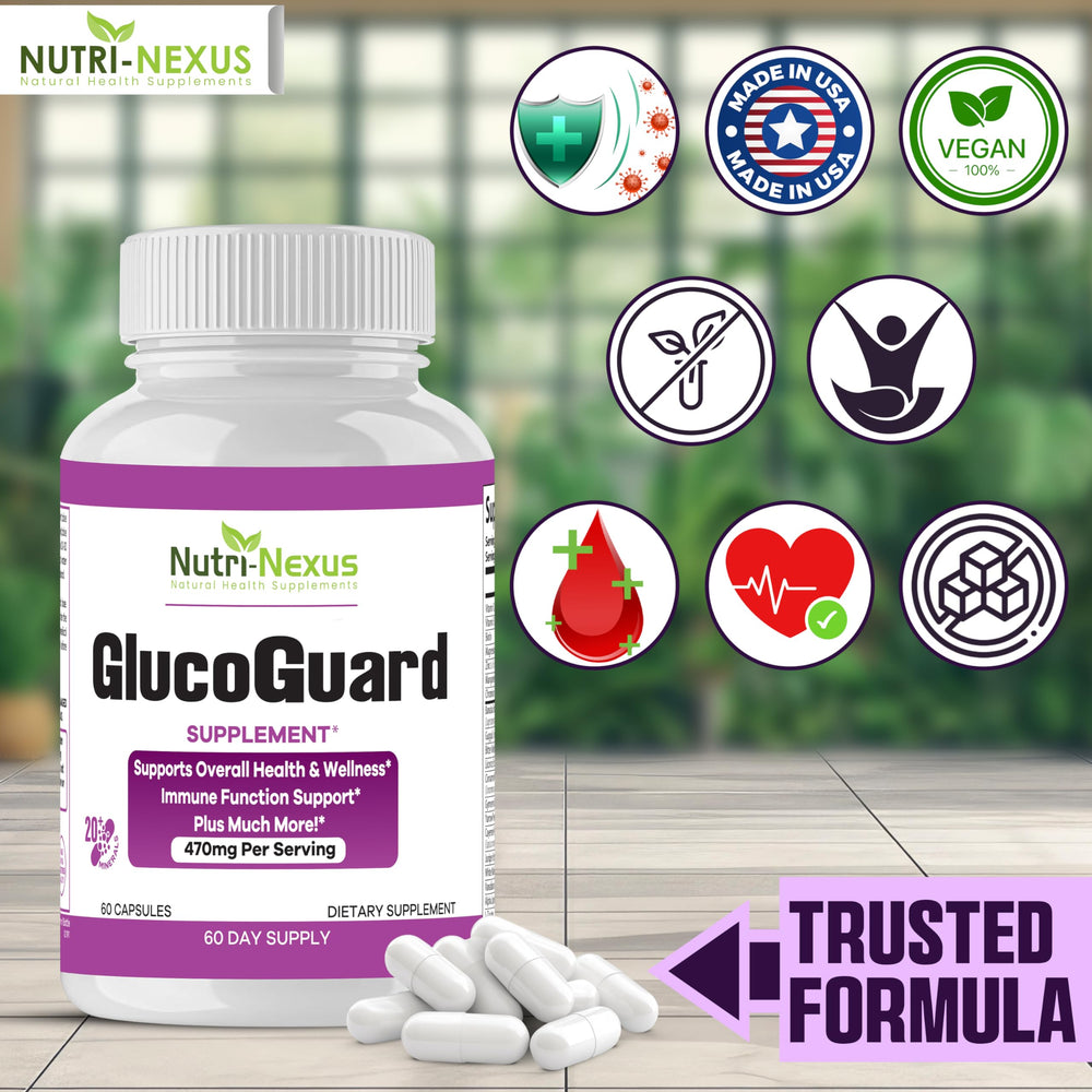 Nutri-Nexus GlucoGuard vegan symbol on packaging signals plant-based wellness