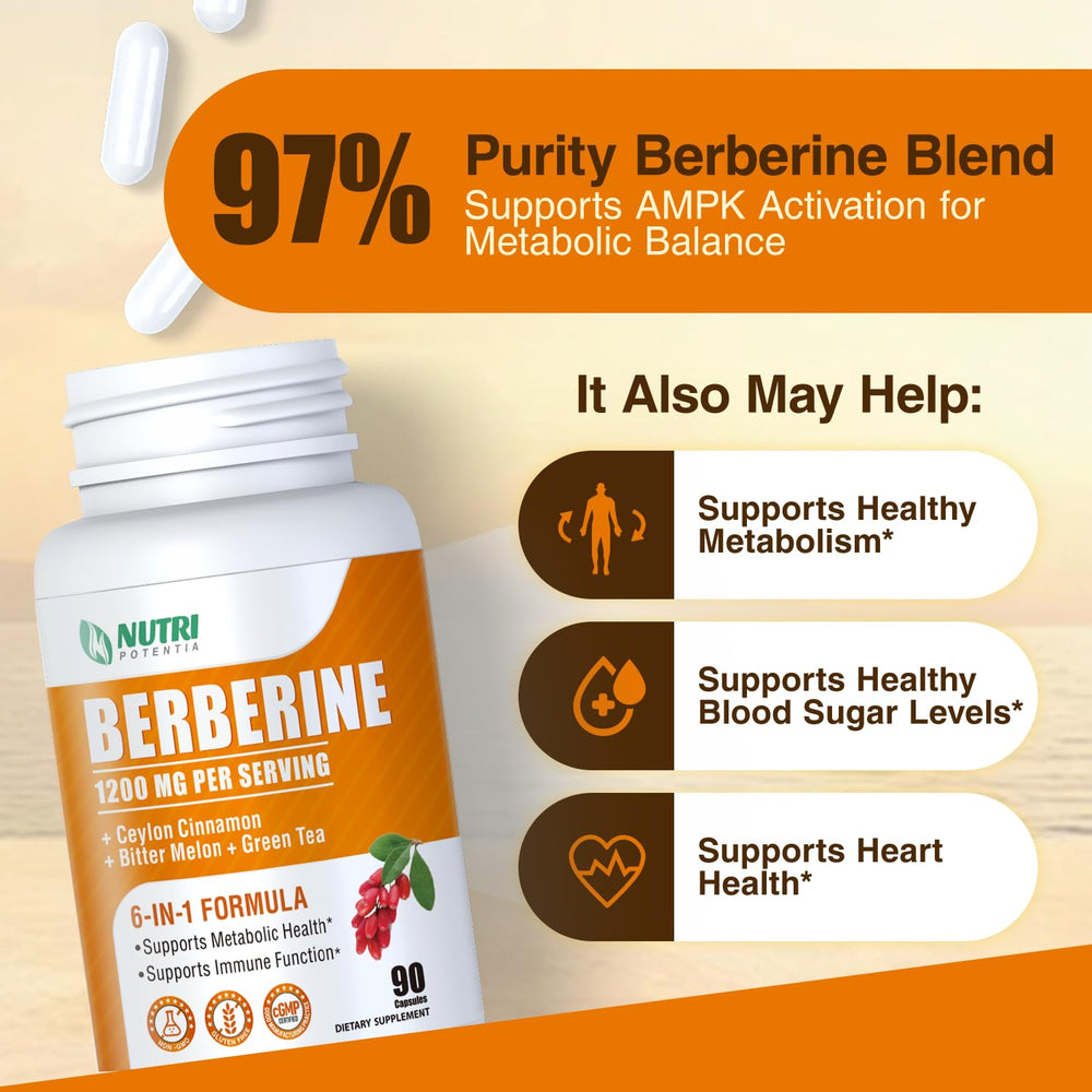 Nutri Potentia berberine ingredient panel with cinnamon and green tea