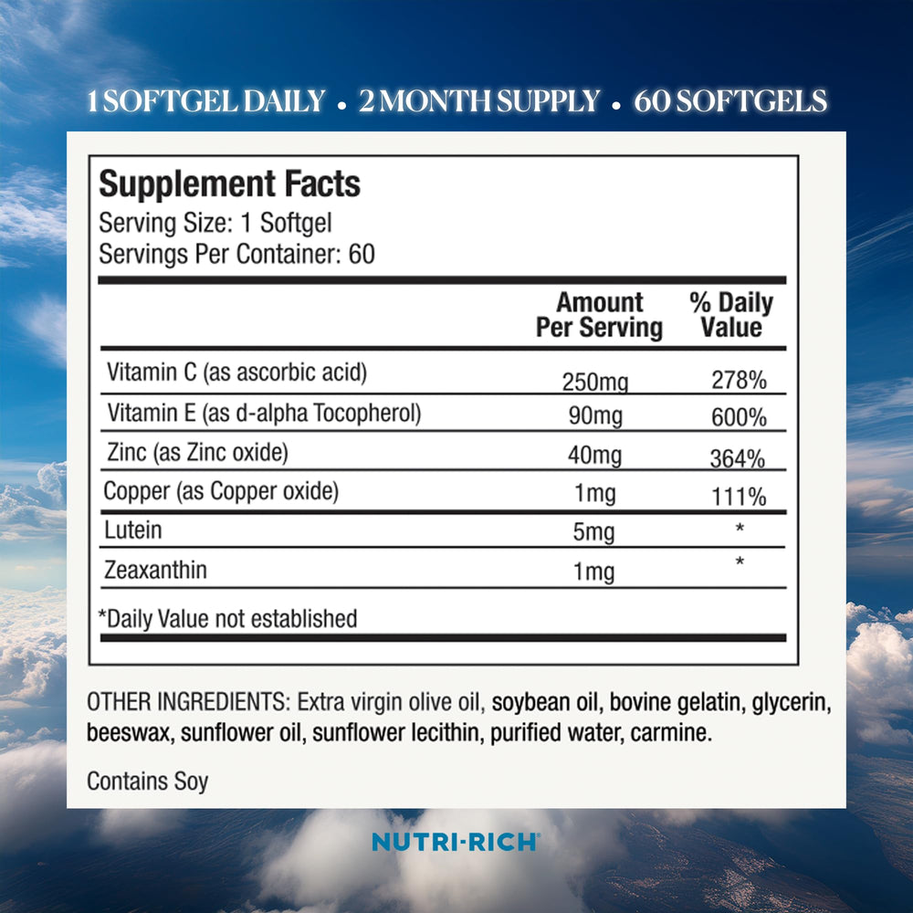 Nutri-Rich Eye Health Softgel pour showing easy daily dosage.