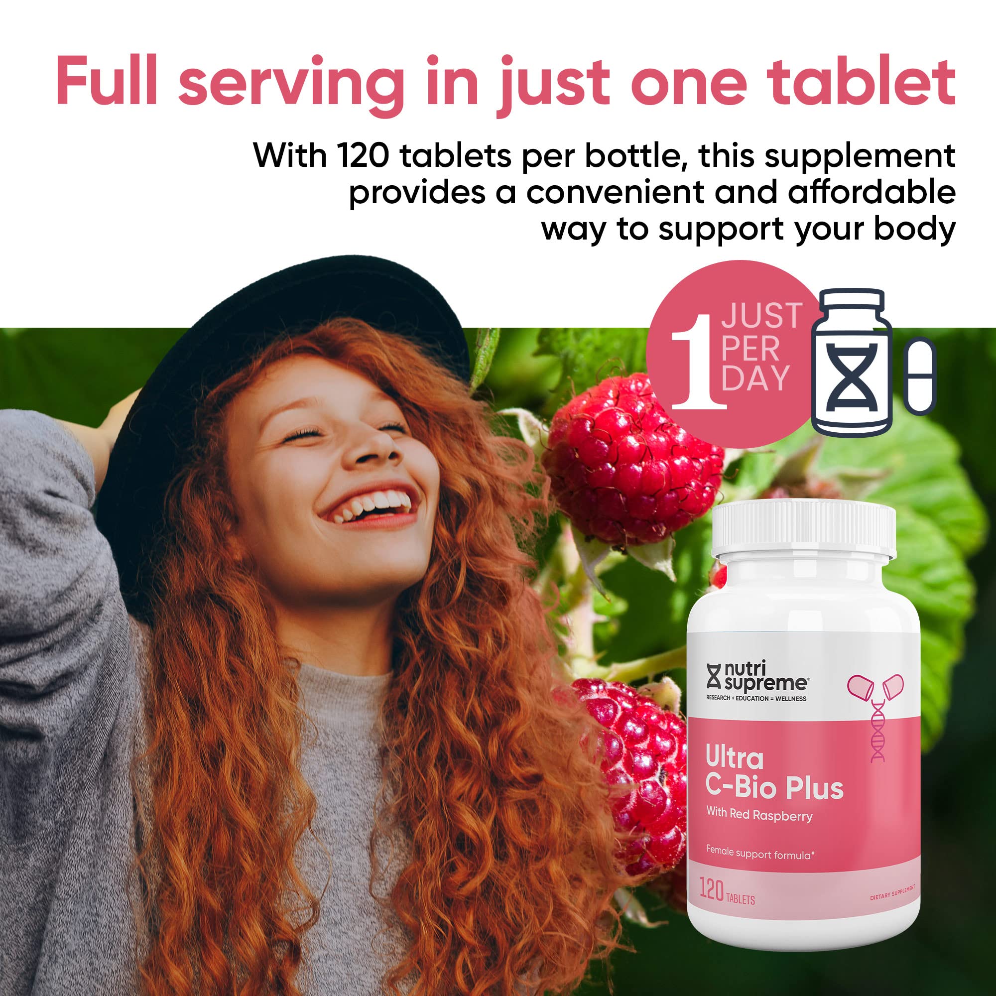 Nutri-Supreme Ultra C-Bio Plus packaged bottle on a clean countertop.