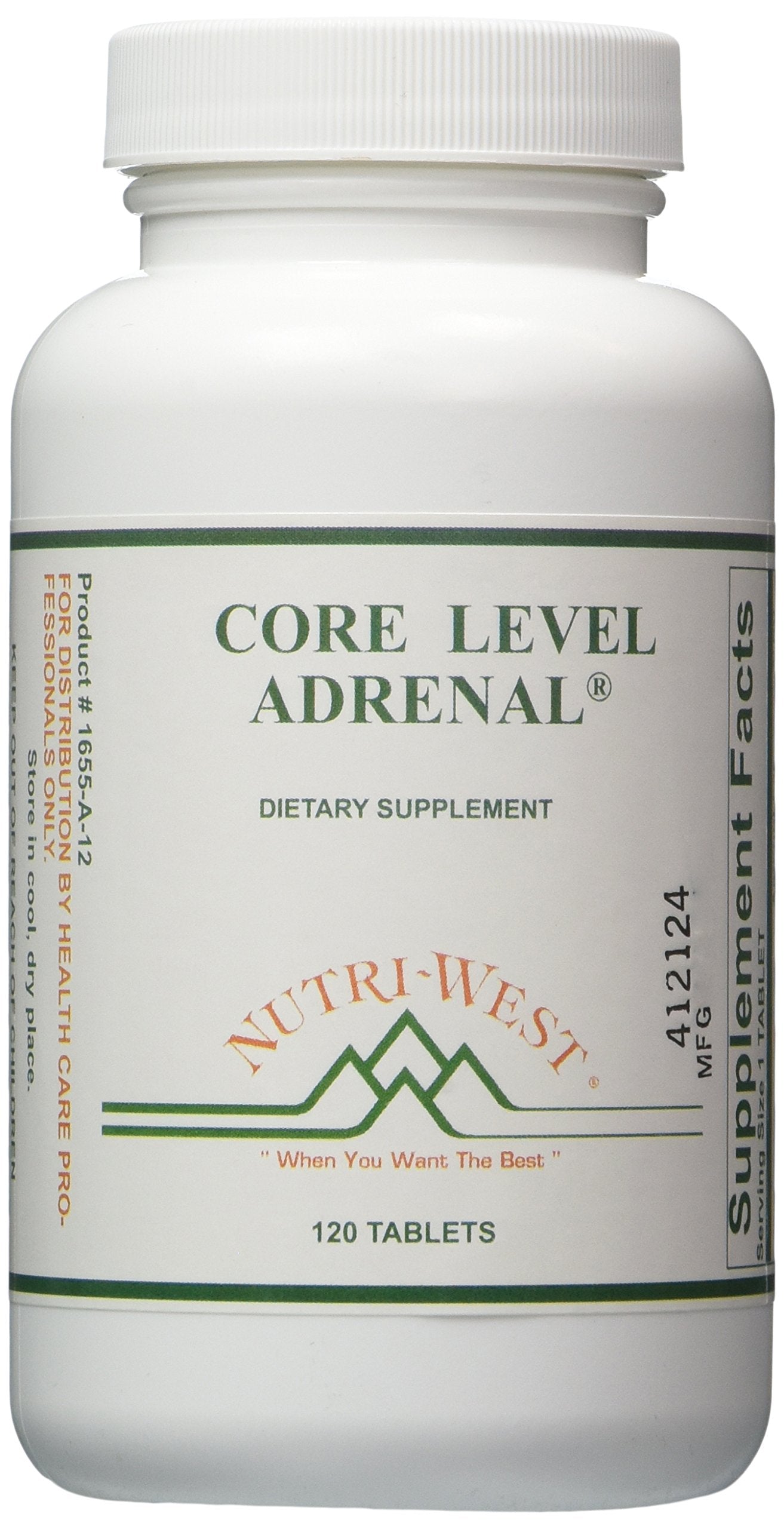 Nutri-West Core Level Adrenal 120 bottle close-up for daily wellness support.