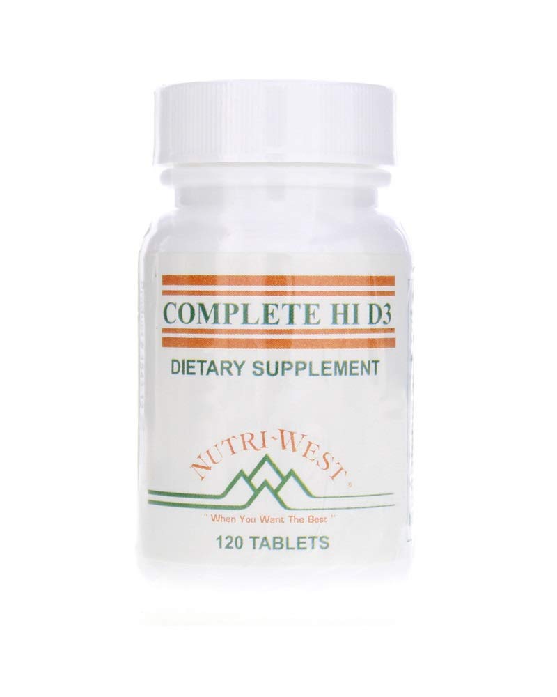 Nutri-West Hi D-3 bottle displaying 120 tablets for daily vitamin D support