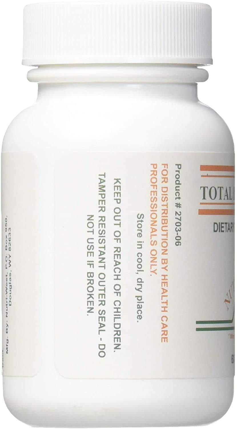 Nutri-West Total Leaky Gut 60 bottle label shows dosage and ingredients clearly.