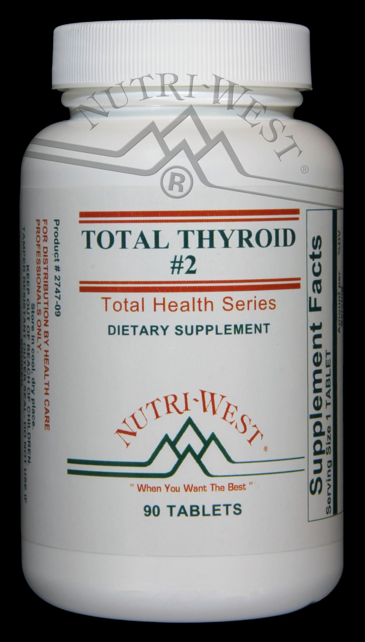 Nutri-West Total Thyroid #2 bottle with capsules and label, ideal for daily wellness.