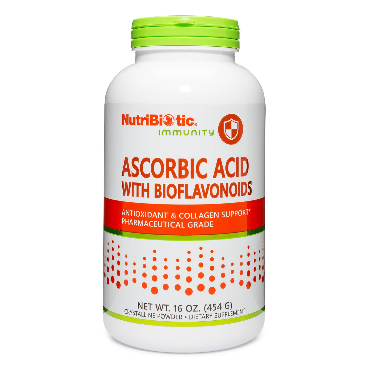 NutriBiotic ascorbic acid powder in tub highlighting immune support