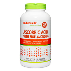NutriBiotic ascorbic acid powder in tub highlighting immune support