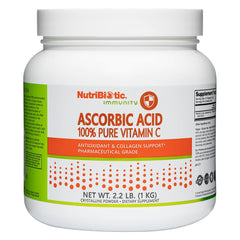 NutriBiotic ascorbic acid powder bottle pour for easy dosing and potential immune support
