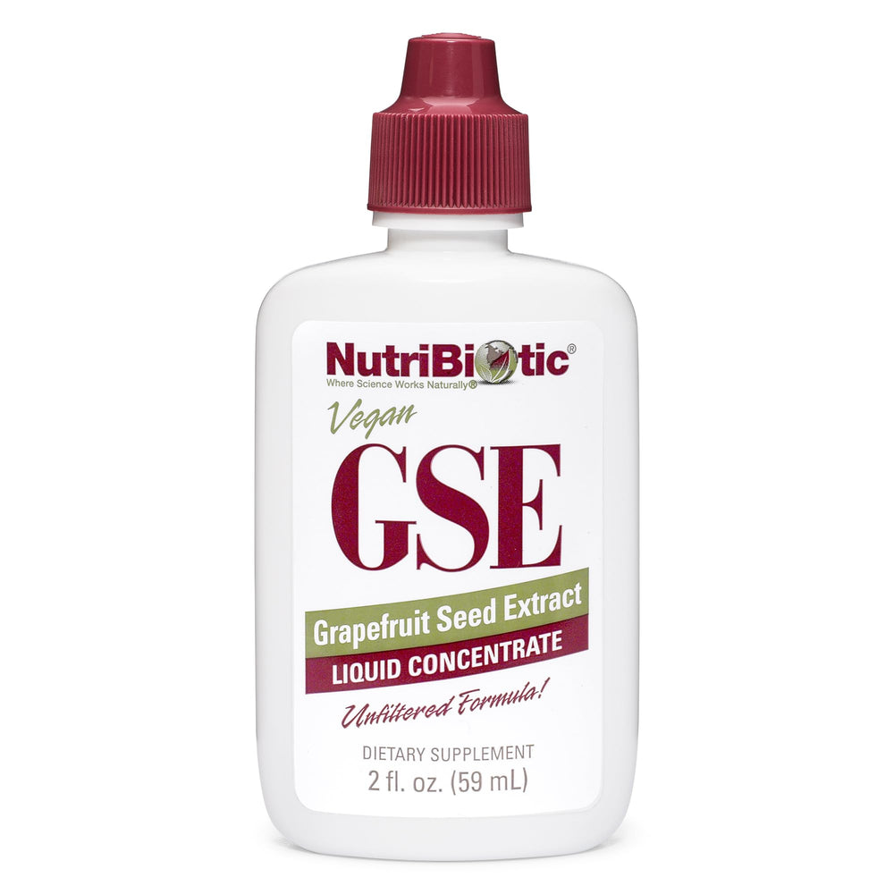 NutriBiotic GSE bottle front highlighting premium grapefruit seed extract for daily wellness.