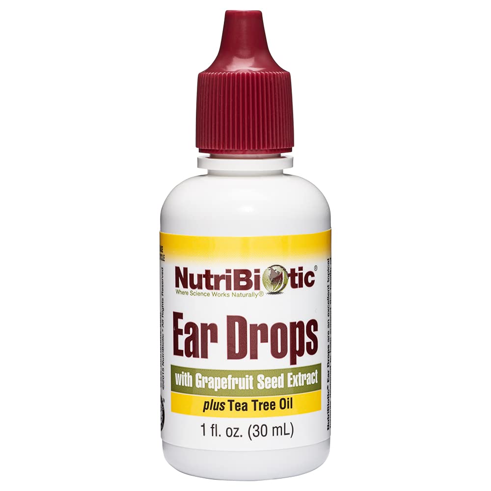 NutriBiotic Ear Drops bottle front showing gentle ear support with grapefruit seed extract