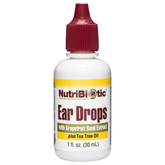 NutriBiotic Ear Drops bottle front showing gentle ear support with grapefruit seed extract