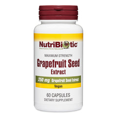 NutriBiotic Grapefruit Seed Extract capsules bottle view, convenient daily supplement for wellness.