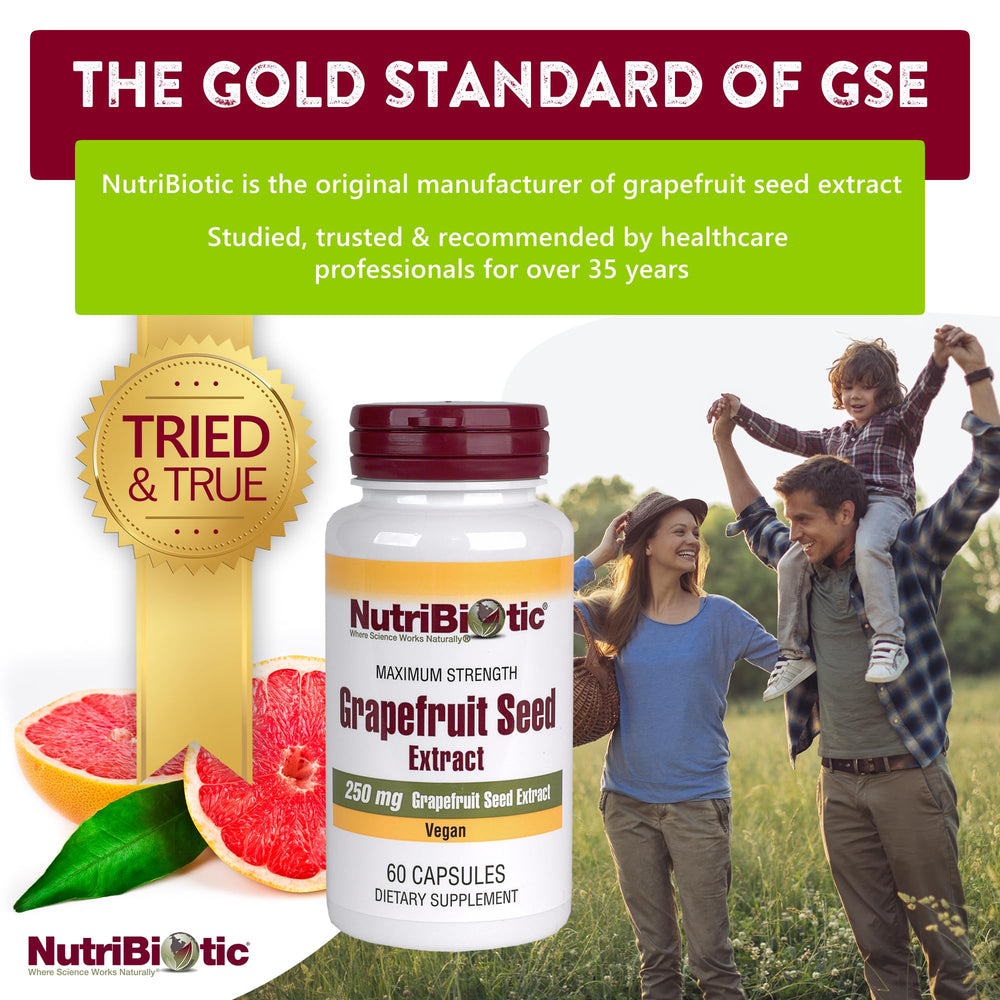 NutriBiotic Grapefruit Seed Extract capsules inside view, easy-to-take form for daily routines.