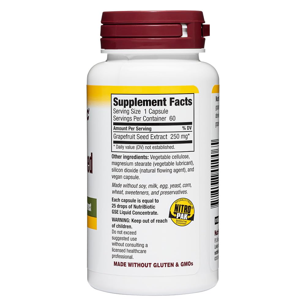 NutriBiotic Grapefruit Seed Extract bottle front, trusted brand with over 30 years.