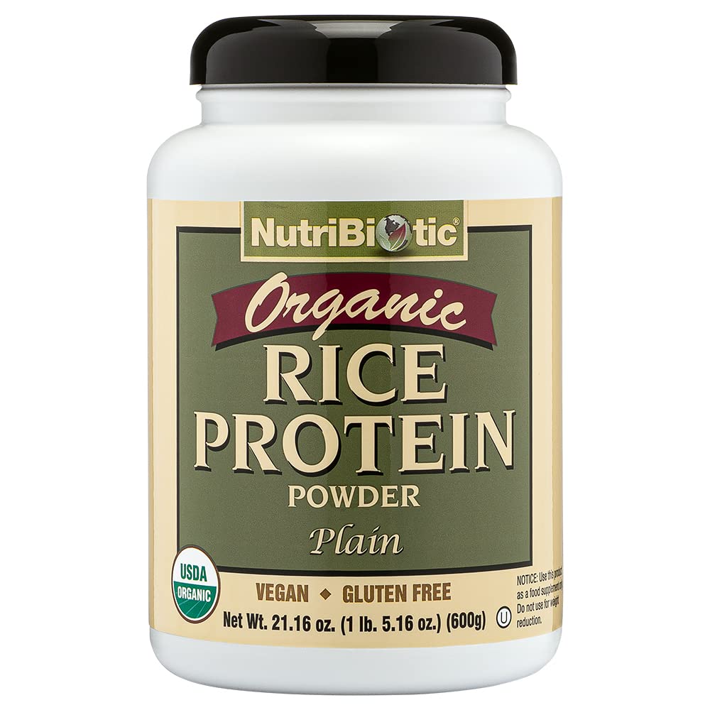 NutriBiotic organic plain rice protein bag ideal for plant-based nutrition and smoothies