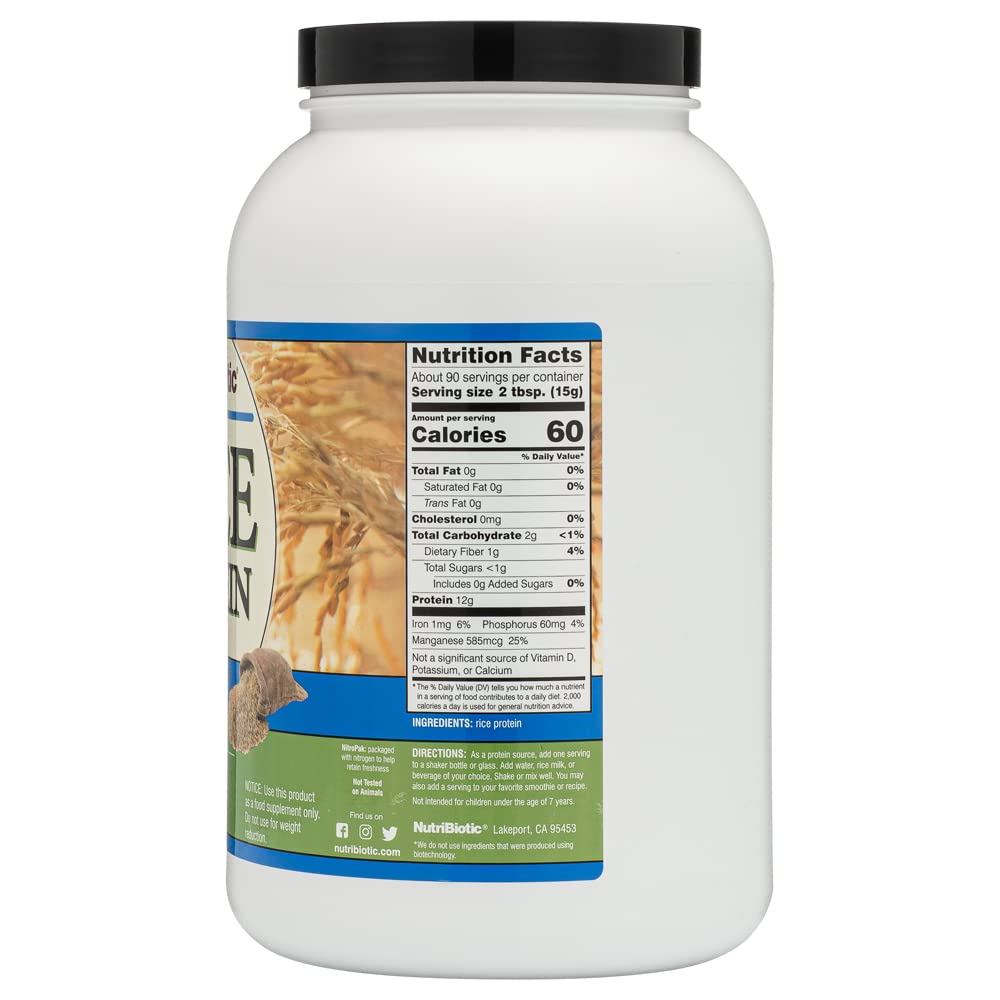 NutriBiotic Plain Rice Protein in shaker, easy to mix into shakes