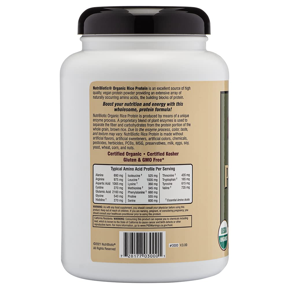 NutriBiotic rice protein powder with scoop for quick shakes