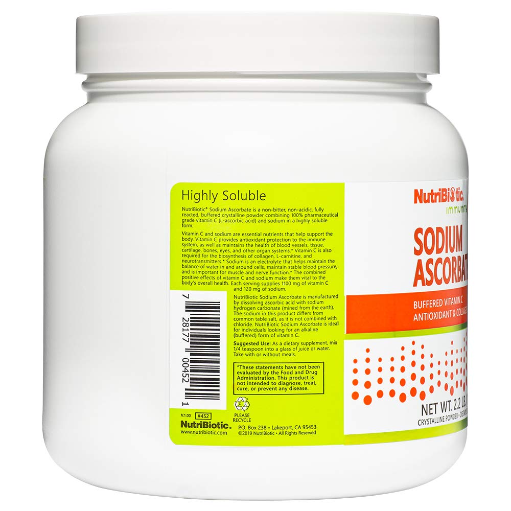 NutriBiotic sodium ascorbate digestive-friendly form emphasizes ease on stomach