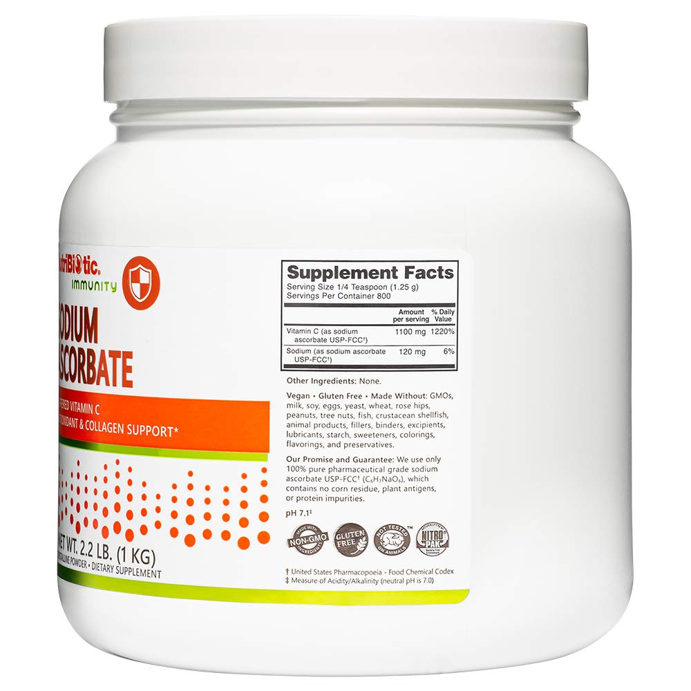 NutriBiotic sodium ascorbate serving idea with a glass for daily use