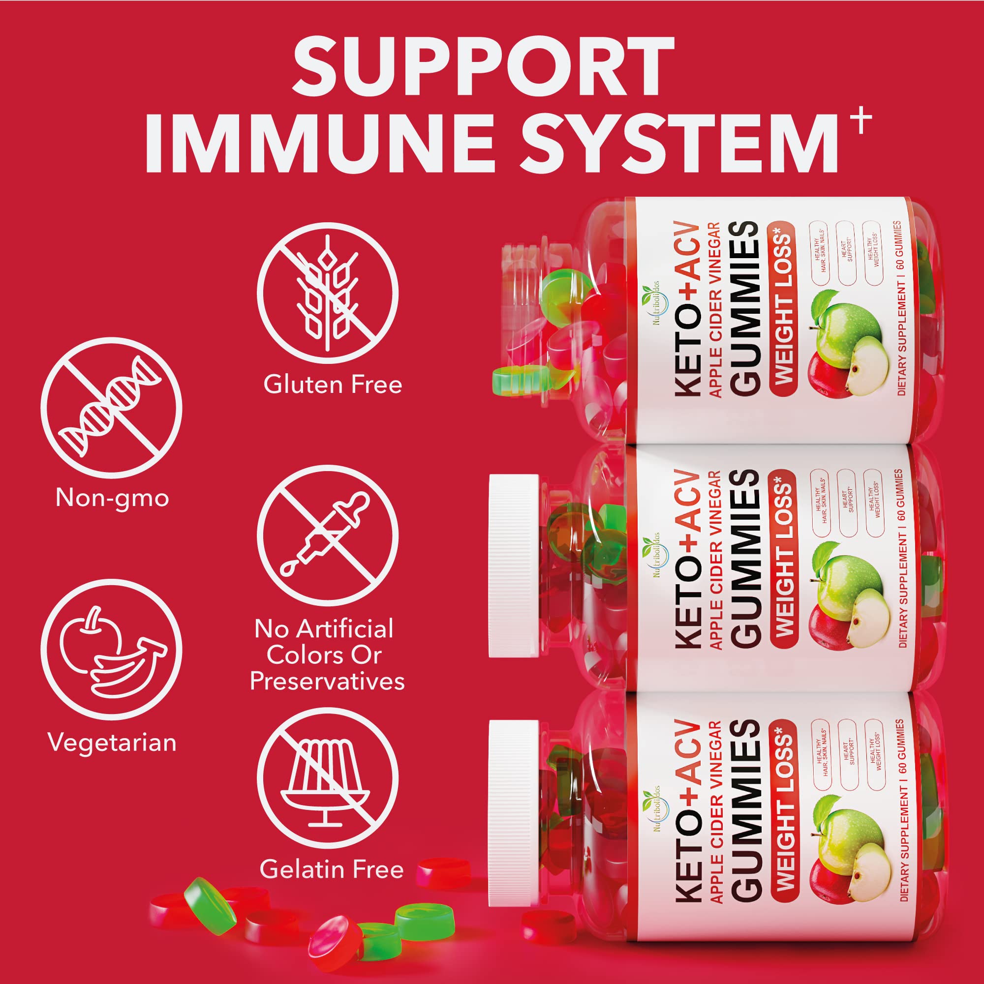 Nutribolidos Keto ACV Gummies label close-up emphasizing natural apple cider vinegar flavor