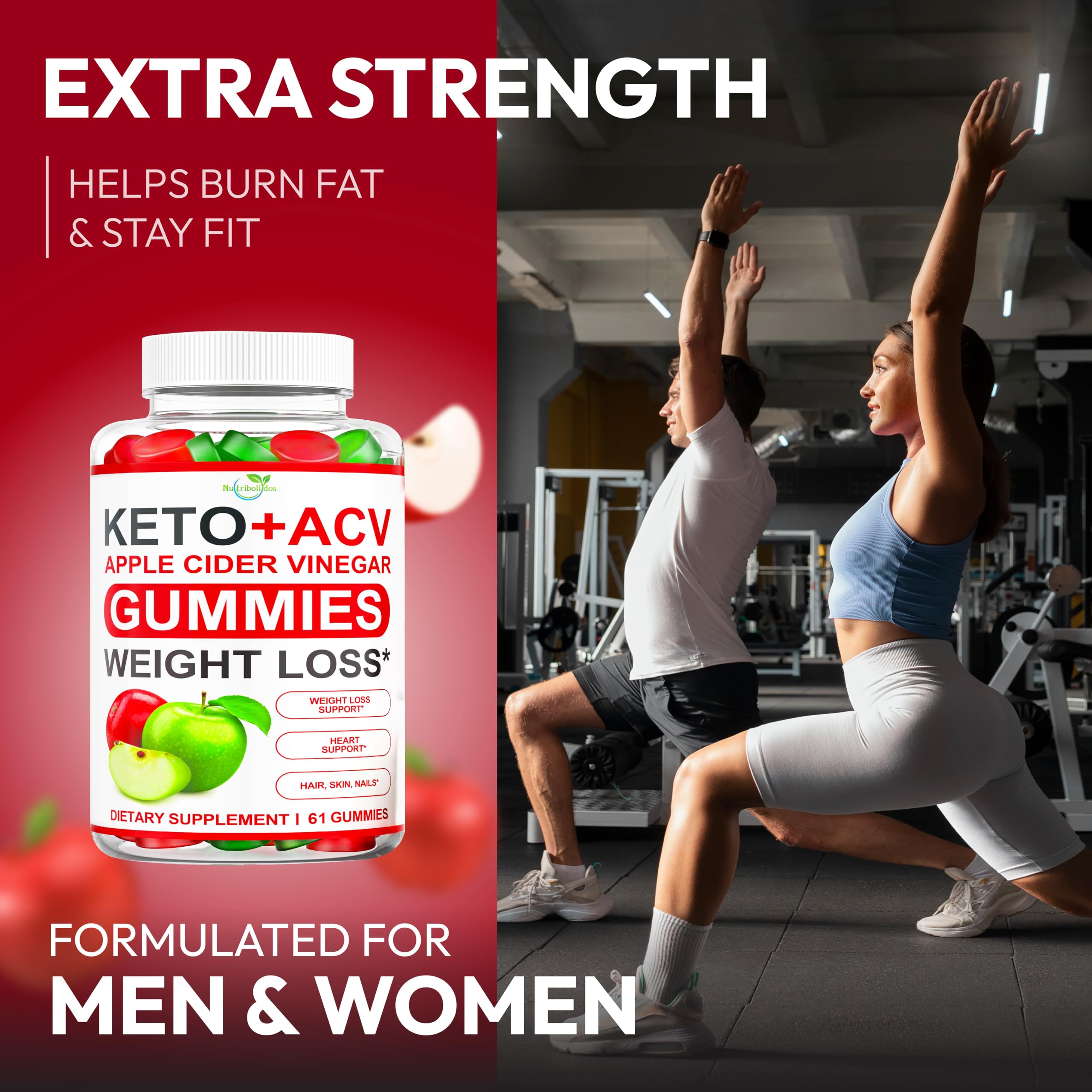 Nutribolidos Keto ACV Gummies jar with label conveys vegetarian gluten-free and gelatin-free benefits