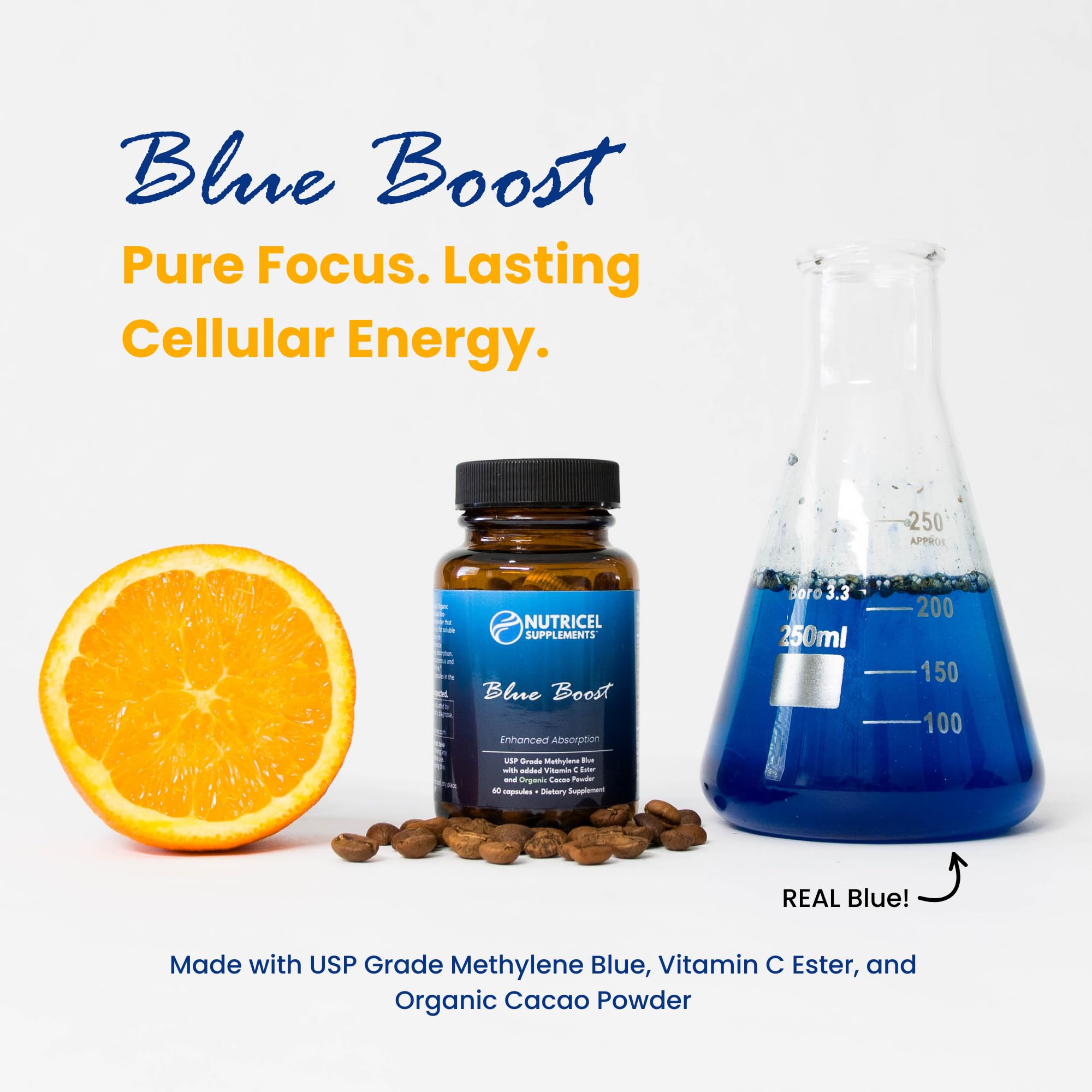 Nutricel Organic cacao powder pairing shown with capsules for flavonoid synergy.