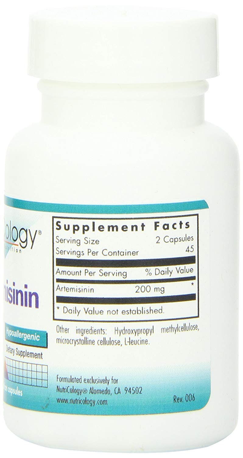Nutricology Artemisinin capsule close-up highlighting thujone-free vegetarian capsules for sensitive users.