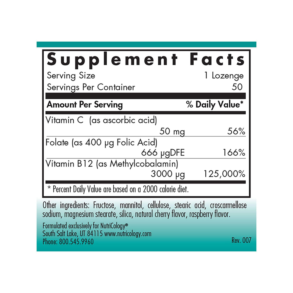 Nutricology B12 lozenges pack designed for under-tongue use