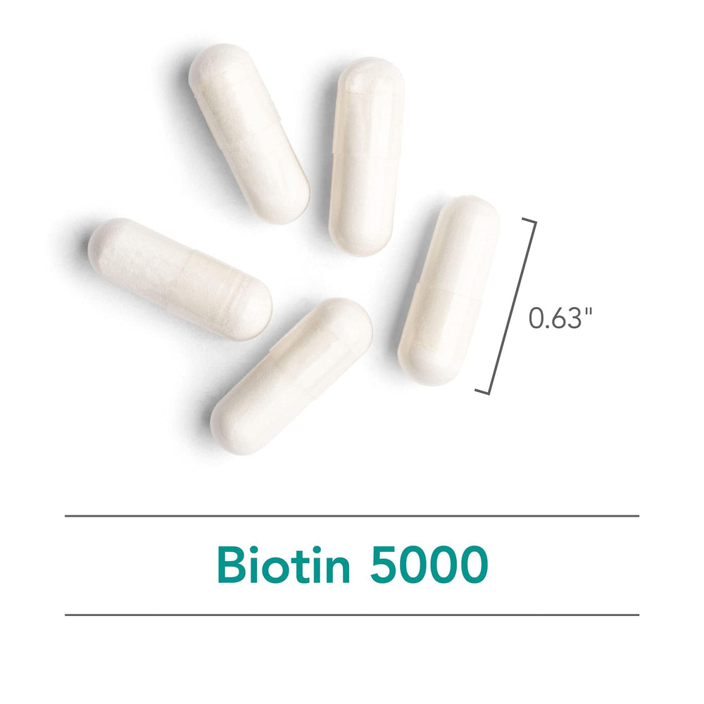 Nutricology Biotin 5000 ingredients list close-up with coenzyme and metabolism notes.