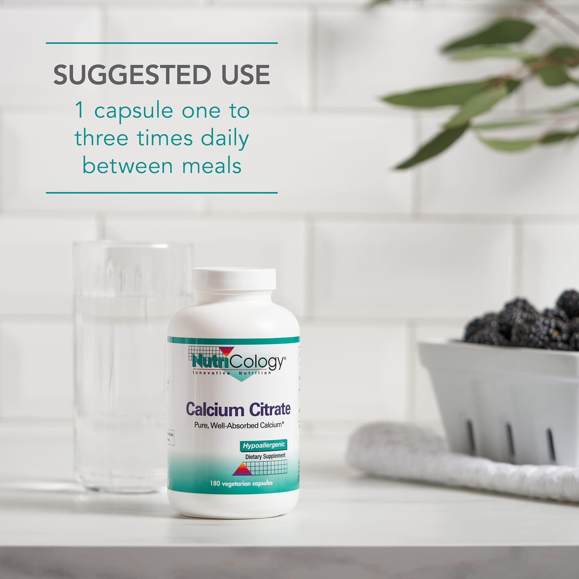 Nutricology Calcium Citrate vegetarian capsules showcased as plant-based calcium option.
