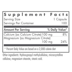 Nutricology calcium magnesium citrate label closeup highlights vegetarian capsules for easy dosing.