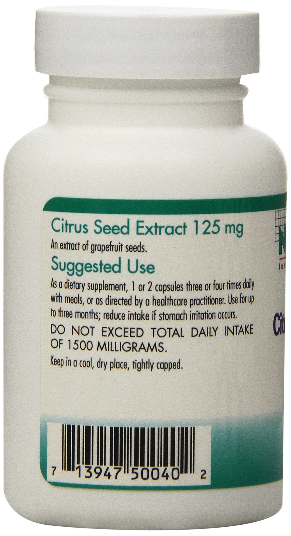 Nutricology Citrus Seed Extract label detail: purity and production standards highlighted