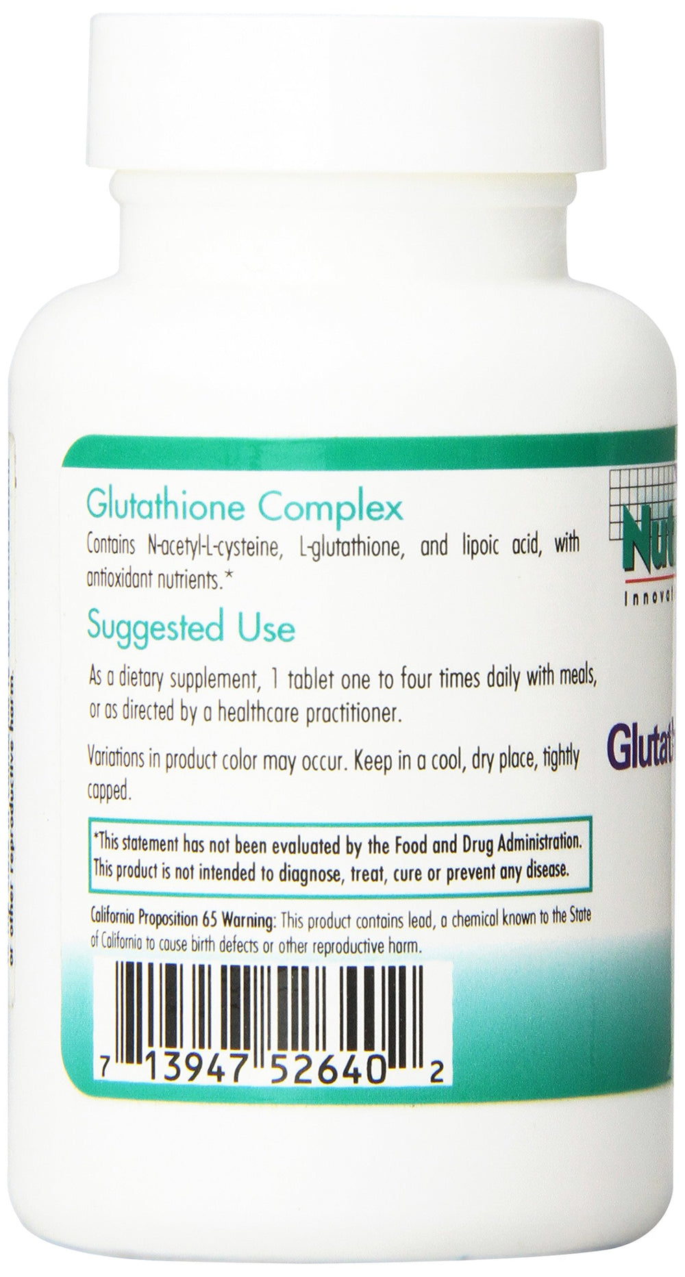 Nutricology Glutathione Complex ingredient scan highlighting NAC, ALA, and vitamin C benefits.